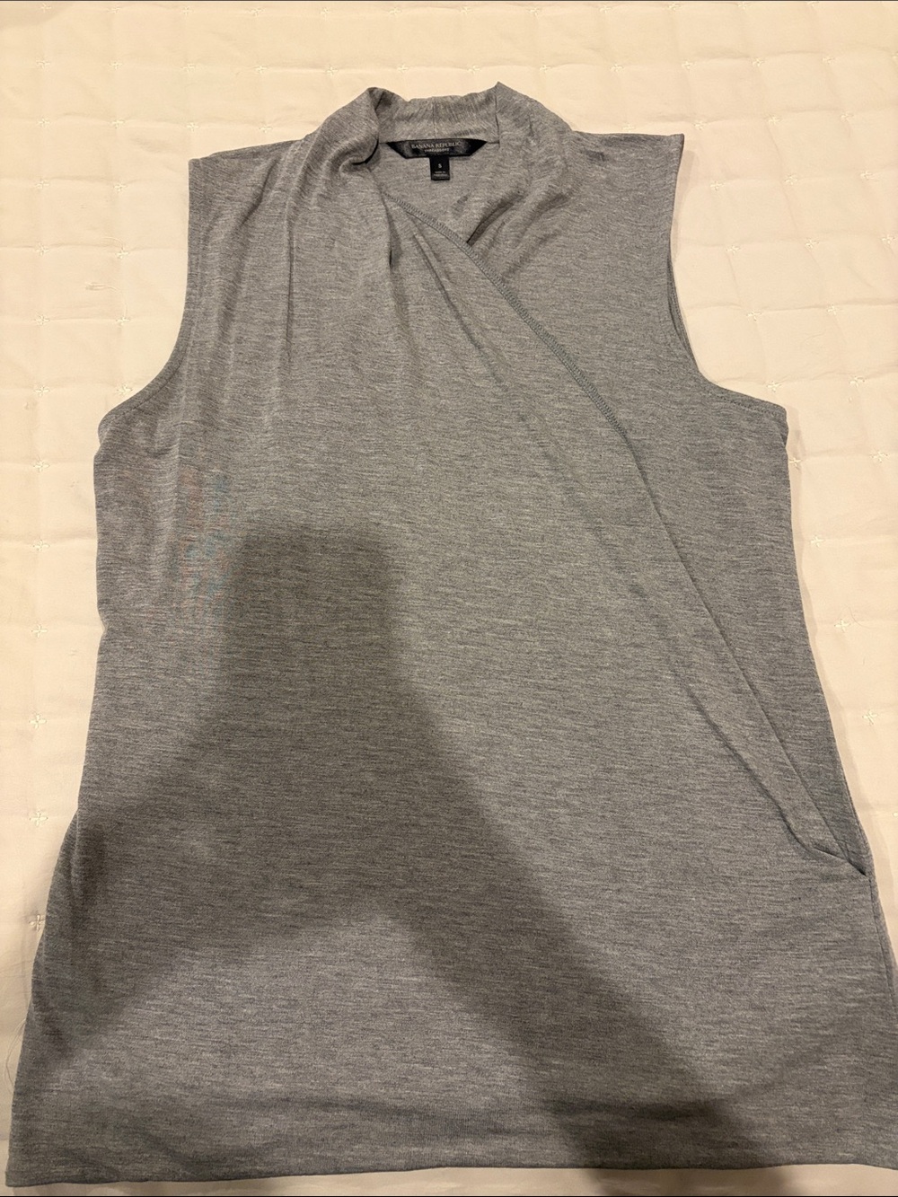 Banana Republic Grey Sleeveless Draped Front Tank
